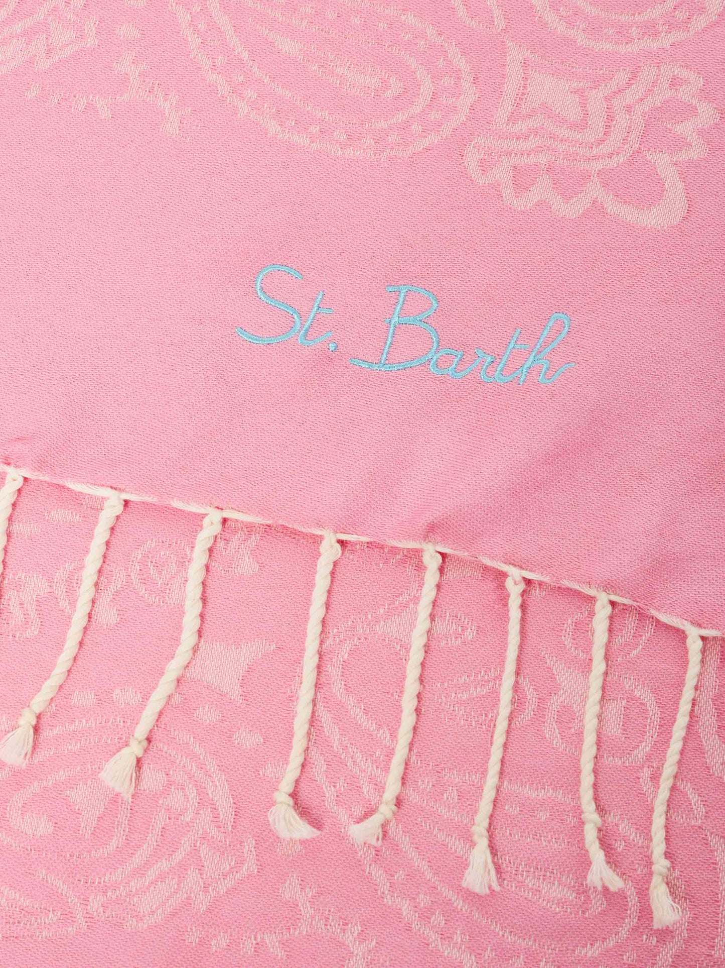 Telo mare Foutas in cotone jacquard con fantasia bandana rosa