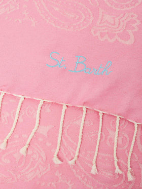Telo mare Foutas in cotone jacquard con fantasia bandana rosa