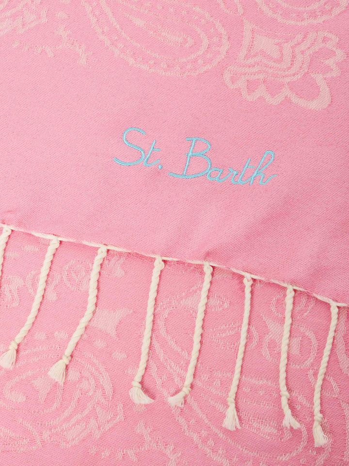 Foutas cotton Jaquard beach towel with pink bandana pattern
