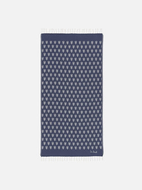 Cotton towel beach Fouta with indigo flowers jacquard