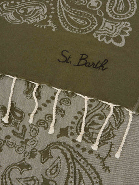 Telo mare Foutas in cotone jacquard con fantasia bandana verde militare