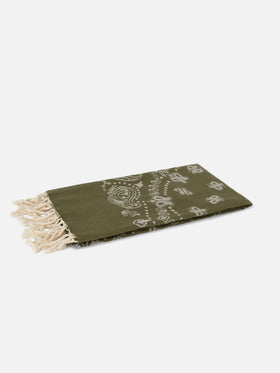 Telo mare Foutas in cotone jacquard con fantasia bandana verde militare