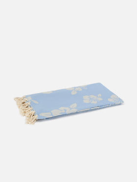 Telo mare Foutas in cotone jacquard azzurro con fantasia hibiscus