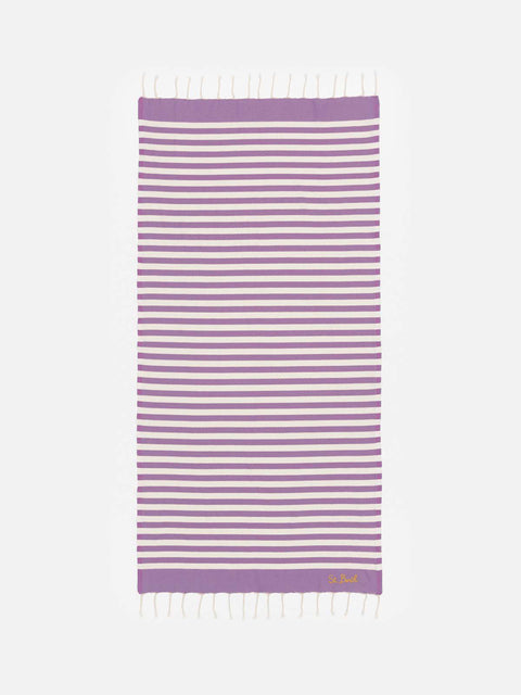 Cotton beach towel Fouta with purple striped print - MC2 Saint Barth