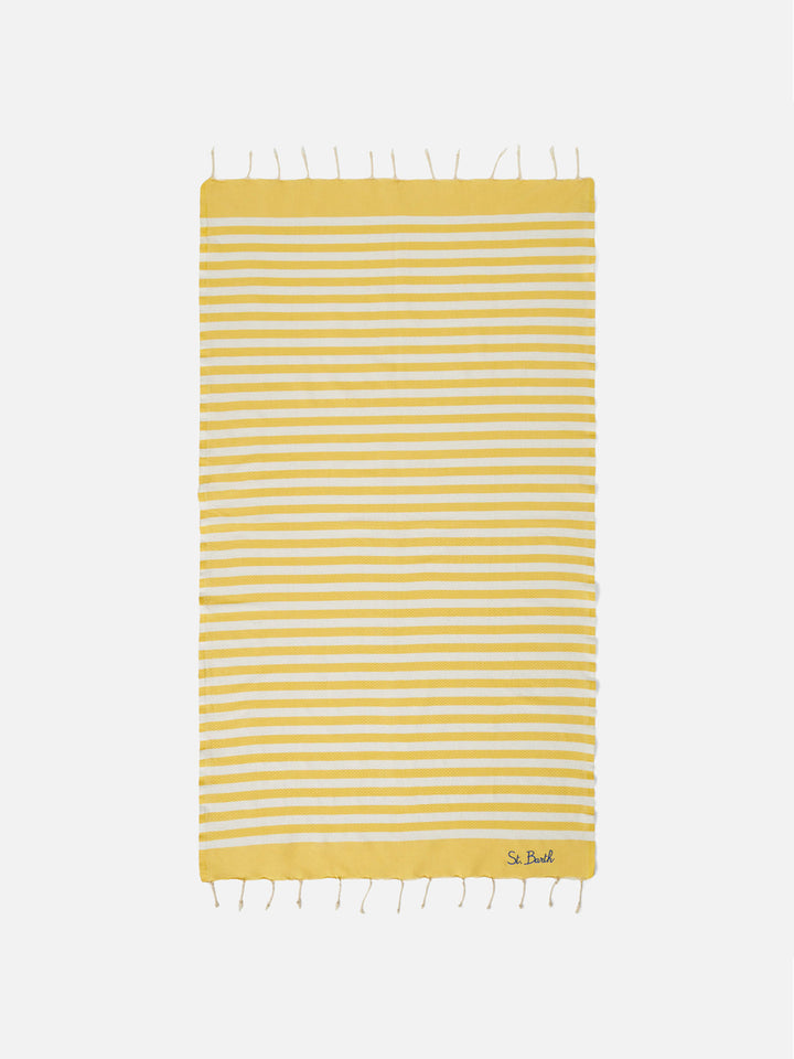 Cotton beach towel Fouta with yellow striped print - MC2 Saint Barth