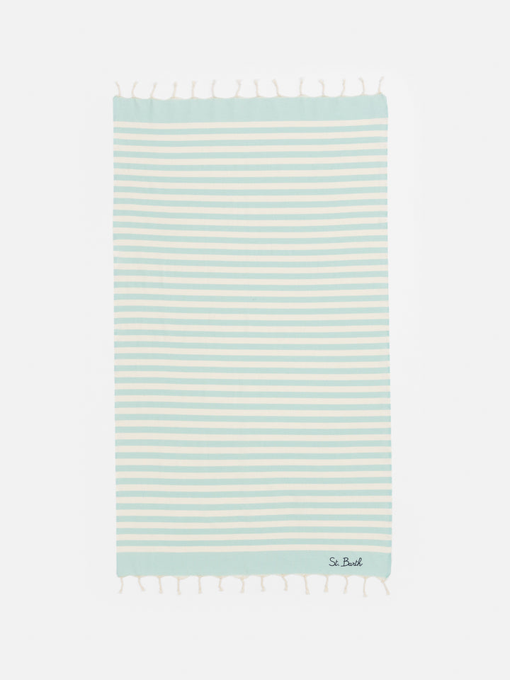 Cotton beach towel Fouta with water green striped print
