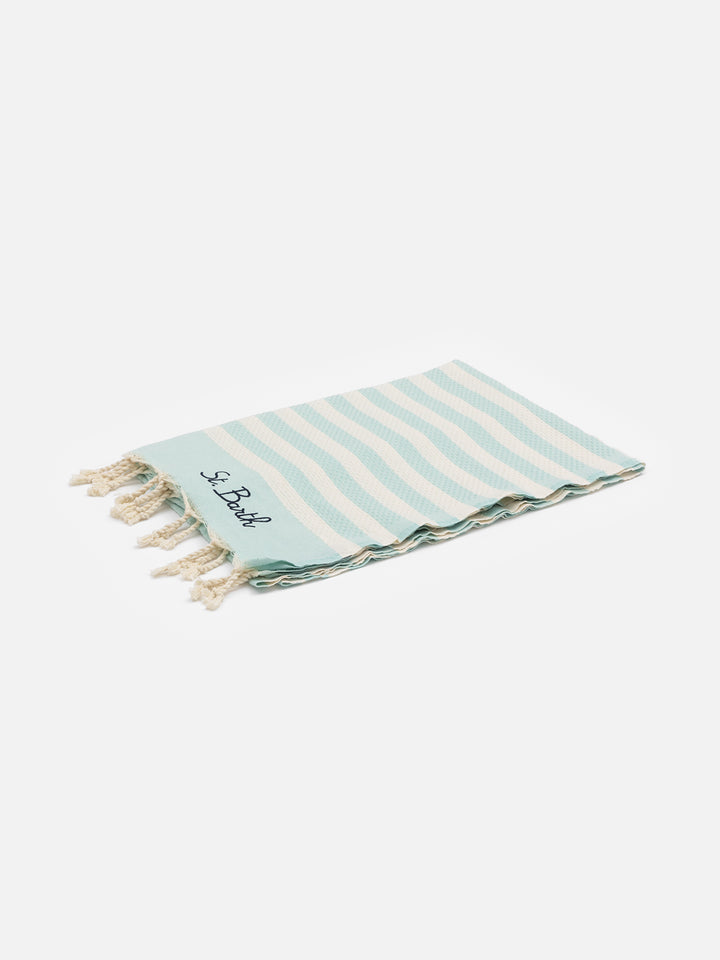 Cotton beach towel Fouta with water green striped print