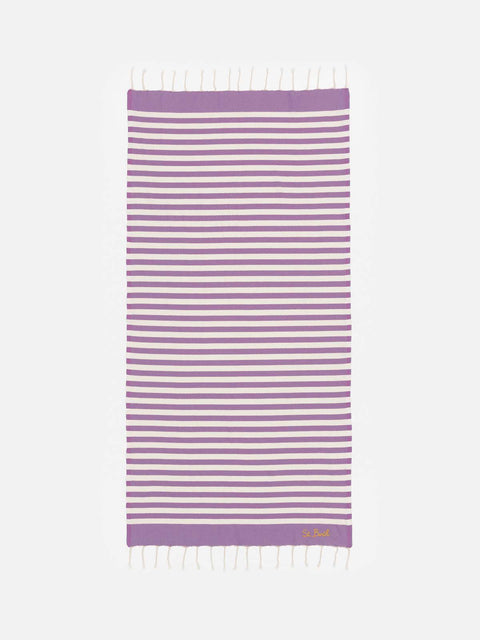 Cotton beach towel Fouta with purple striped print - MC2 Saint Barth