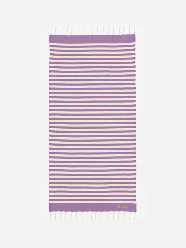 Cotton beach towel Fouta with purple striped print