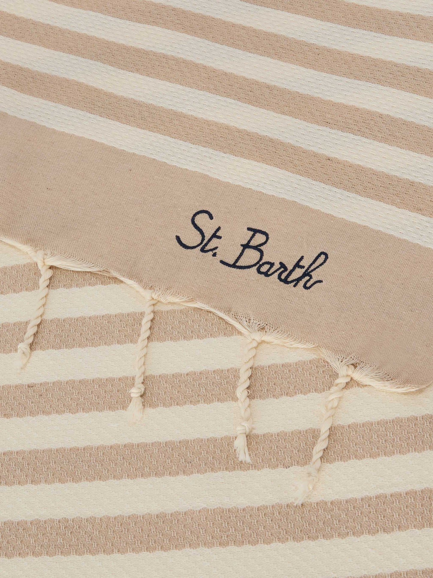 Telo mare Foutas a righe beige e bianche