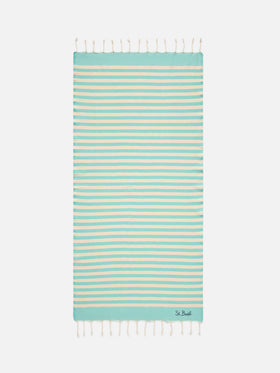 Foutas beach towel with aqua green and white stripes
