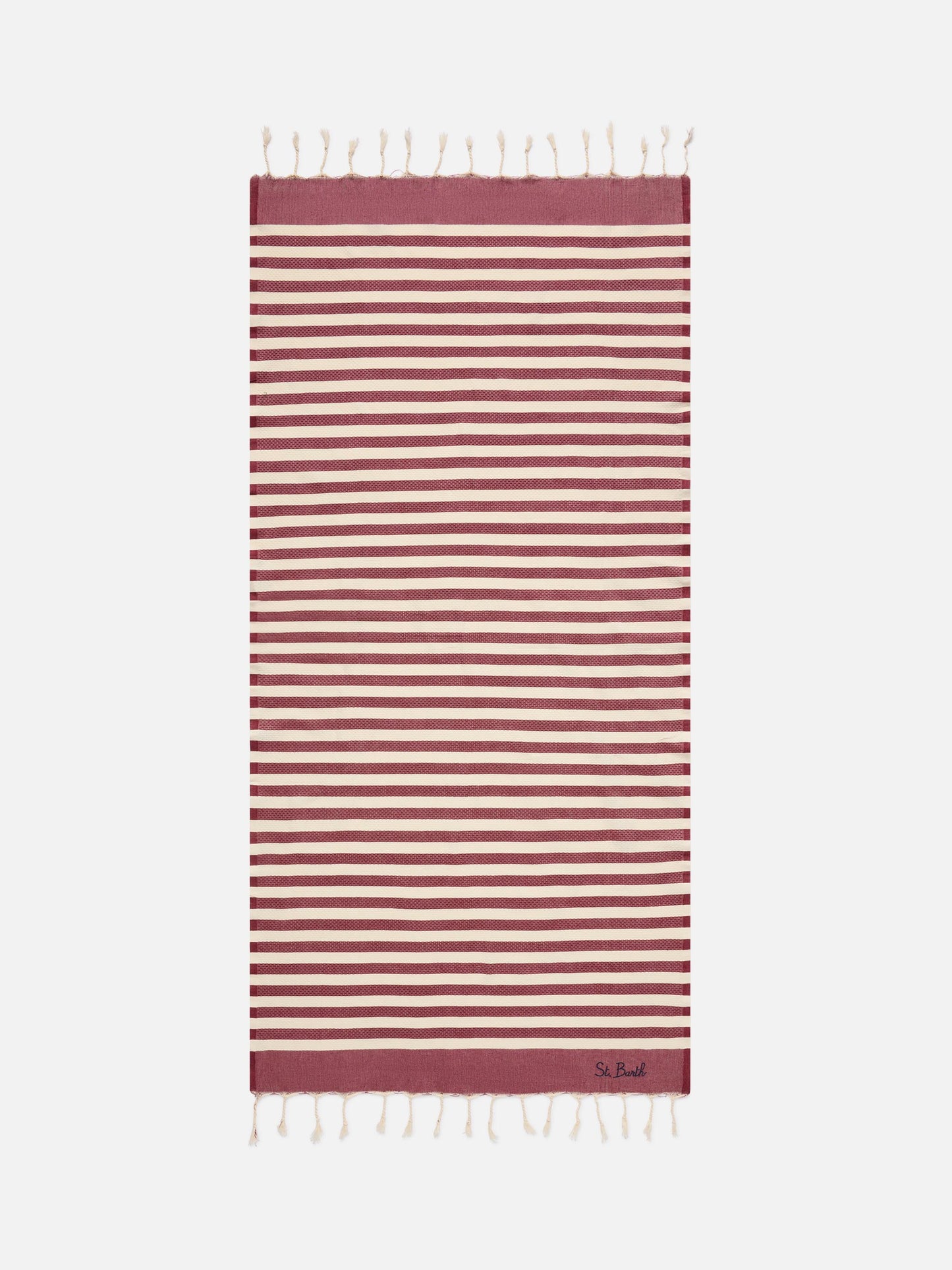 Serviette de plage fouta à rayures bordeaux et blanches 
