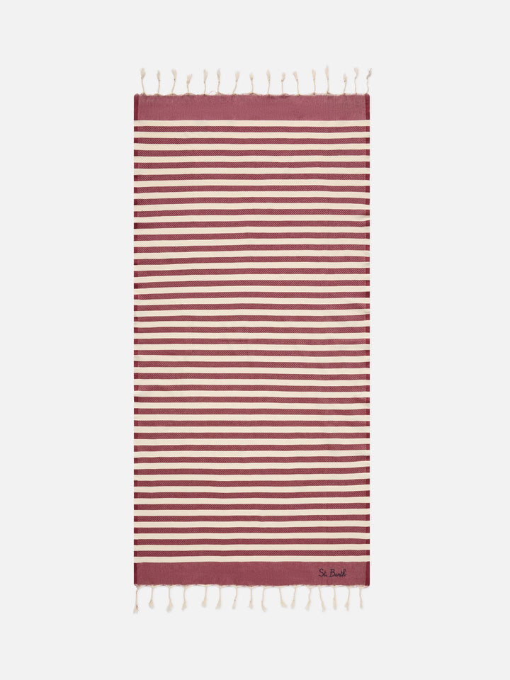 Foutas beach towel with burgundy and white stripes