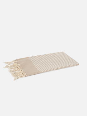 Telo mare Foutas a righe piccole beige e bianche