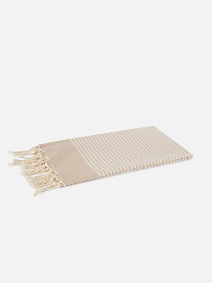 Telo mare Foutas a righe piccole beige e bianche