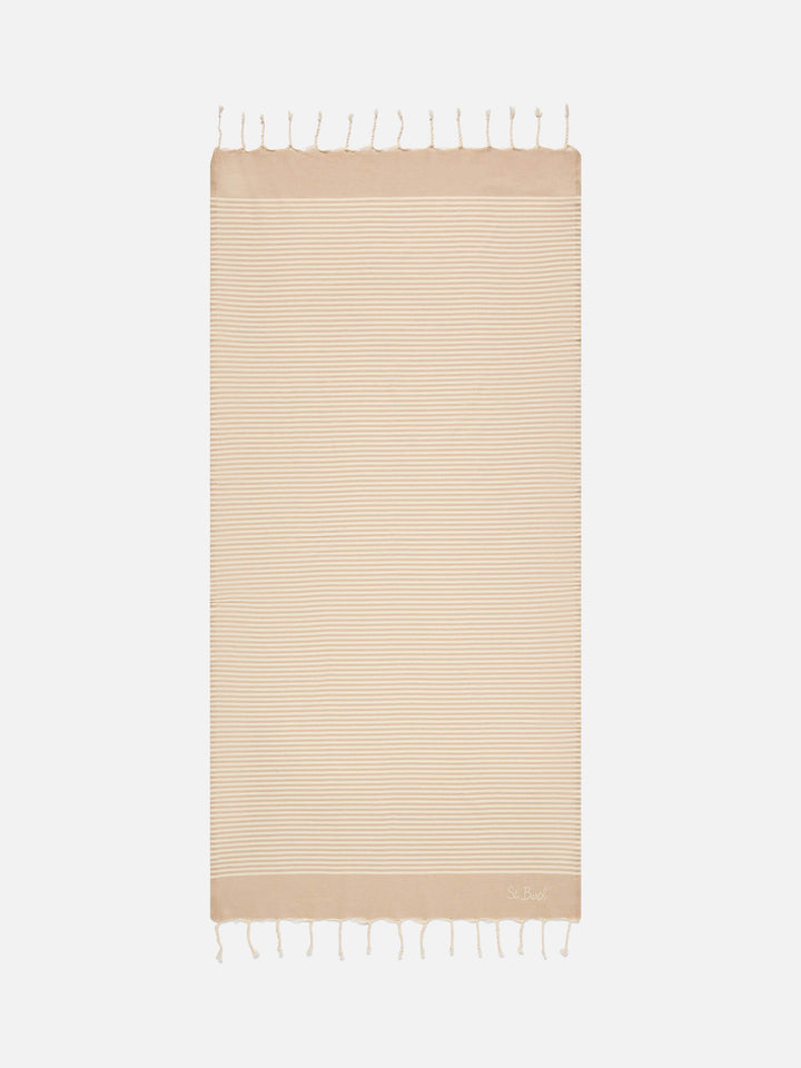 Foutas-Strandtuch mit kleinen beige-weißen Streifen 