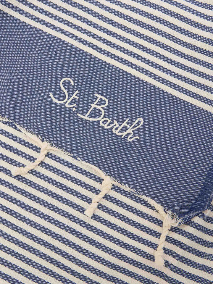 Telo mare Foutas a righe piccole blu navy e bianche