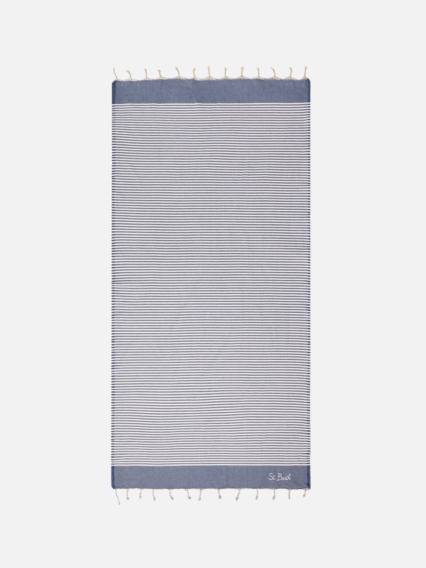 Telo mare Foutas a righe piccole blu navy e bianche