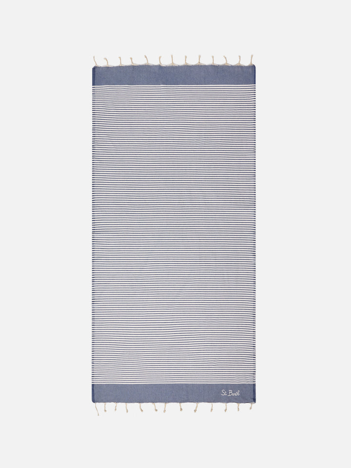Telo mare Foutas a righe piccole blu navy e bianche