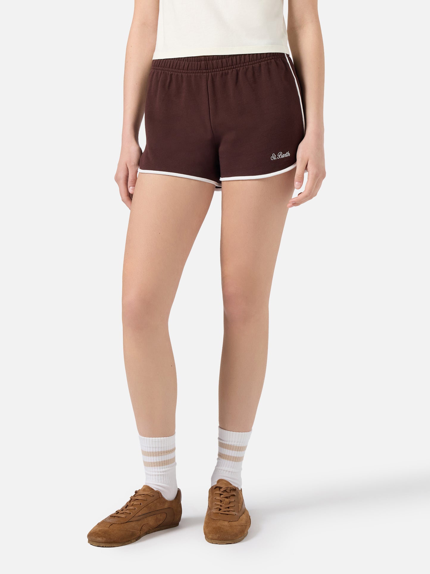 Light brown Francine cotton shorts with contrast trims