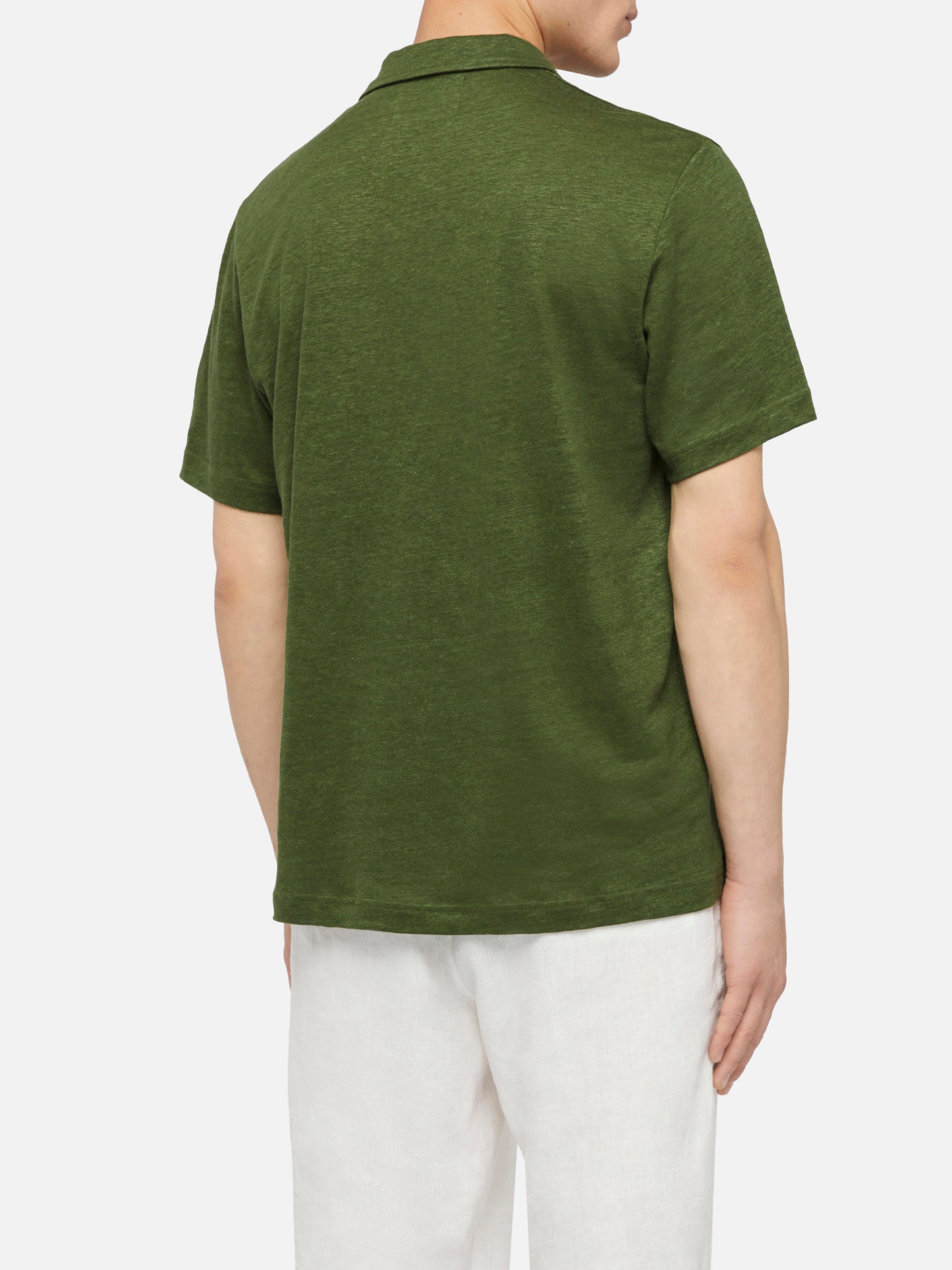 Military green linen buttonless polo shirt Fraser
