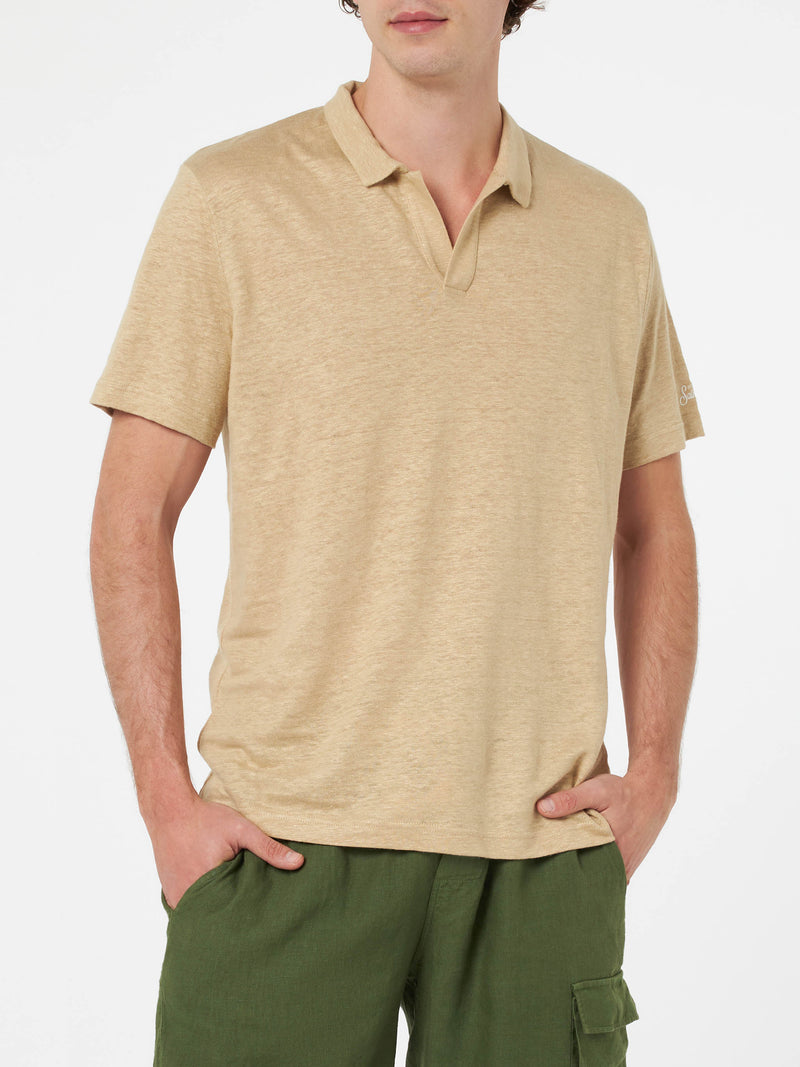 Polo da uomo in lino beige Fraser