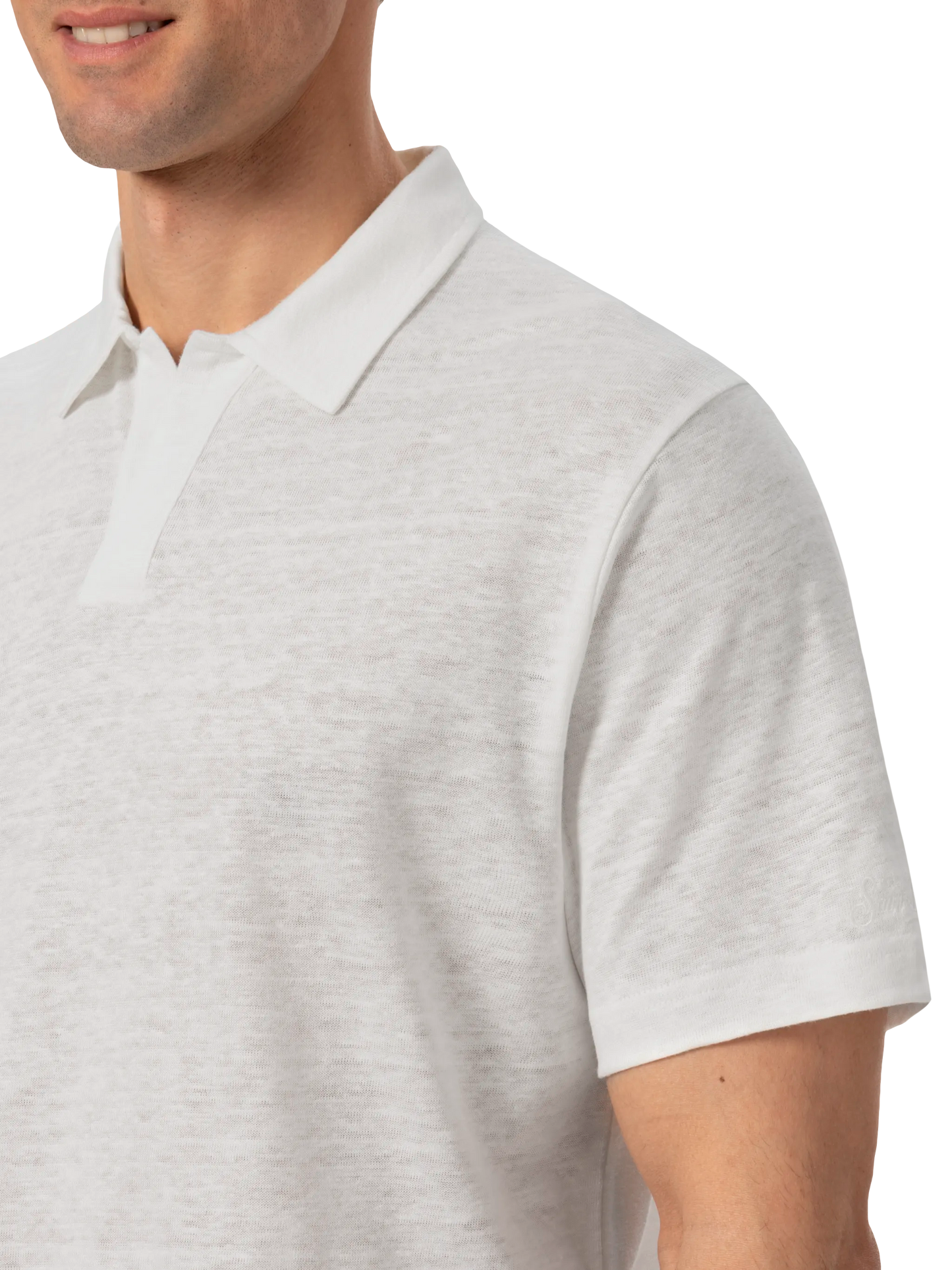 Tシャツ・カットソー MC2 Saint Barth FRASER - Linen polo shirt (FRS0001 00032H) White linen buttonless polo shirt Fraser – MC2 Saint Barth