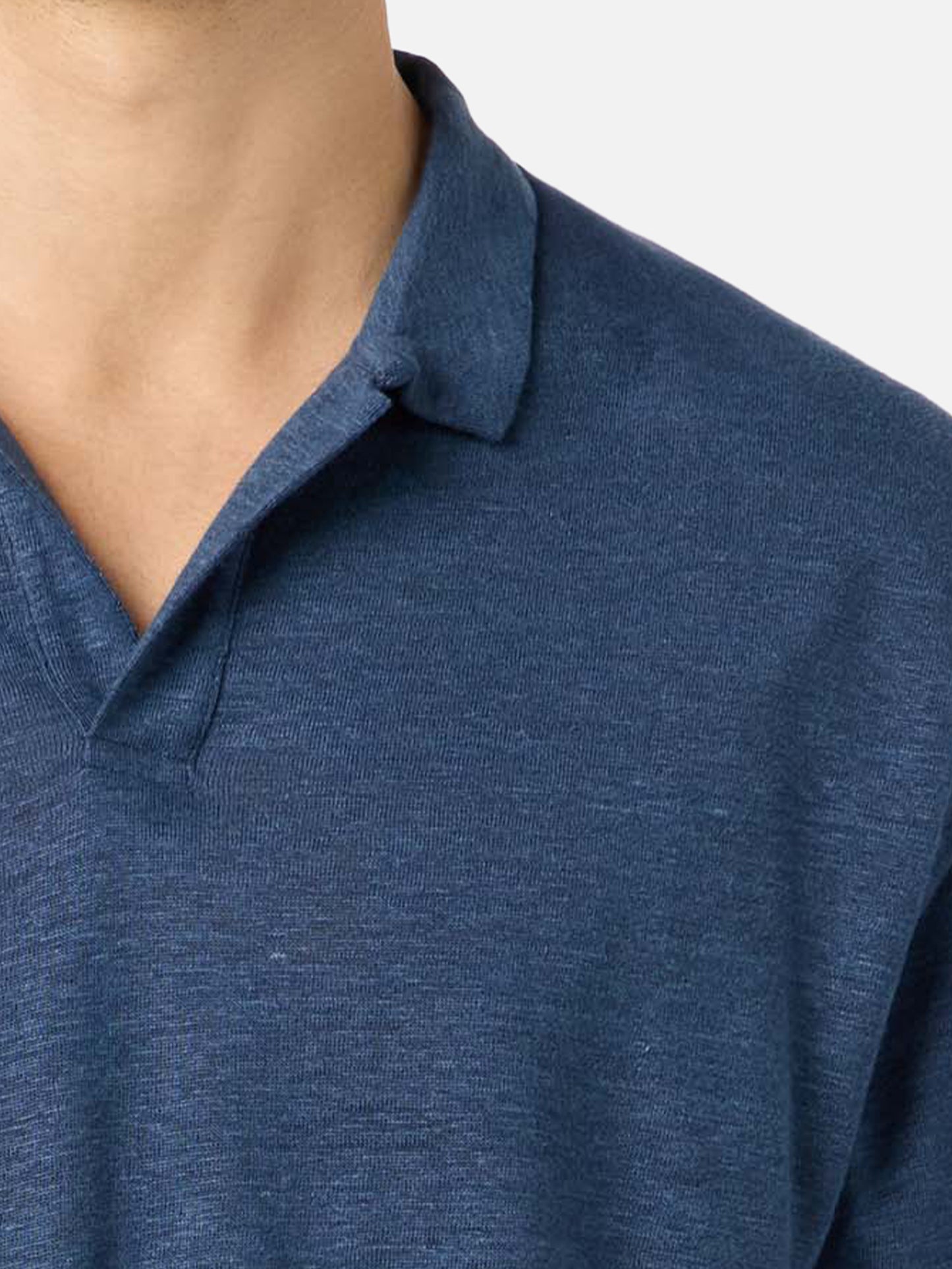 Polo in lino blu navy senza bottoni Fraser