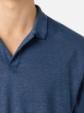 Polo in lino blu navy senza bottoni Fraser