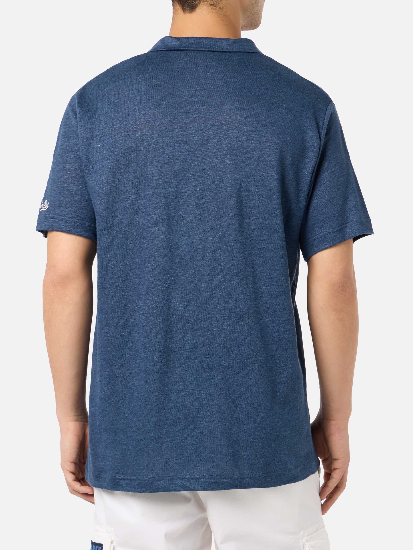 Polo in lino blu navy senza bottoni Fraser
