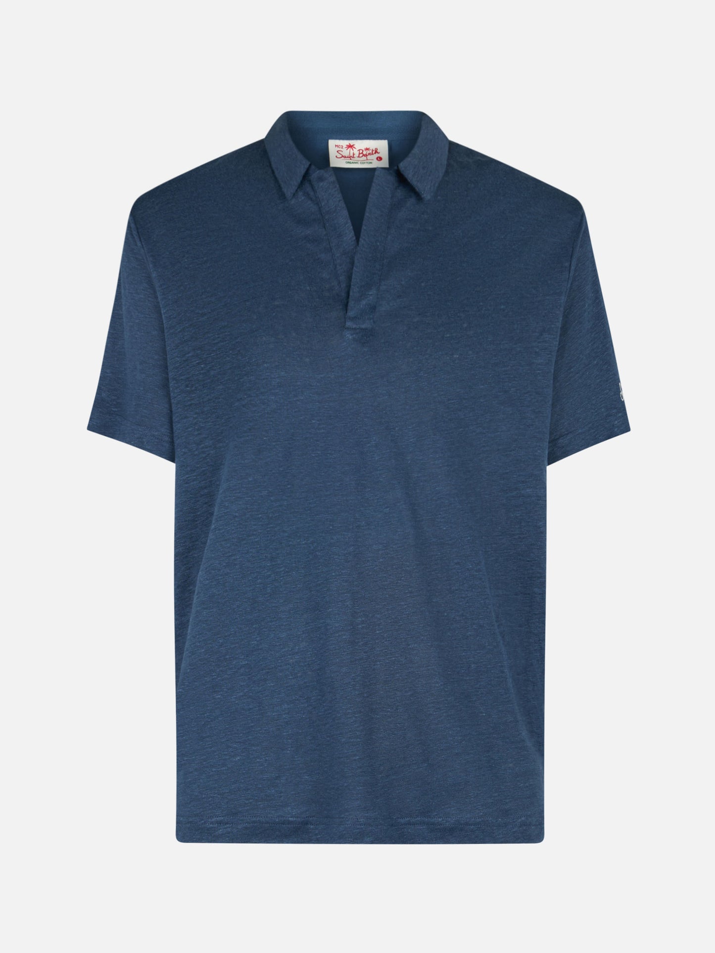 Polo in lino blu navy senza bottoni Fraser