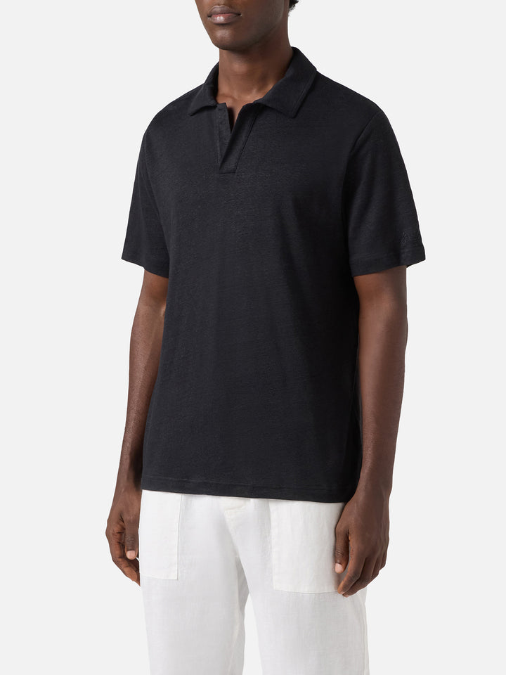 Black Fraser polo in pure linen