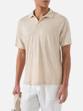 Beige Fraser polo in pure linen solid color