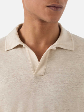 Beige Fraser polo in pure linen solid color
