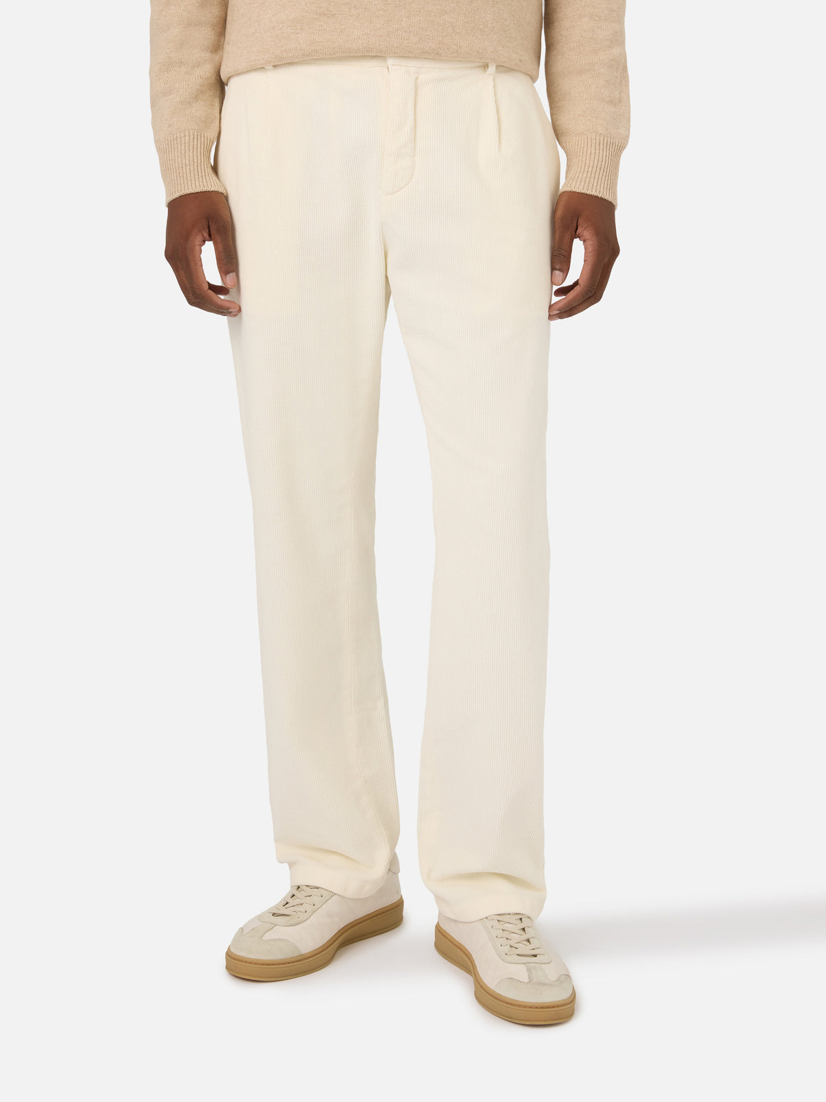 Pantaloni Fuji bianco panna in velluto a costine
