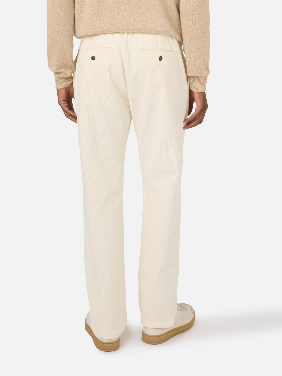Pantaloni Fuji bianco panna in velluto a costine