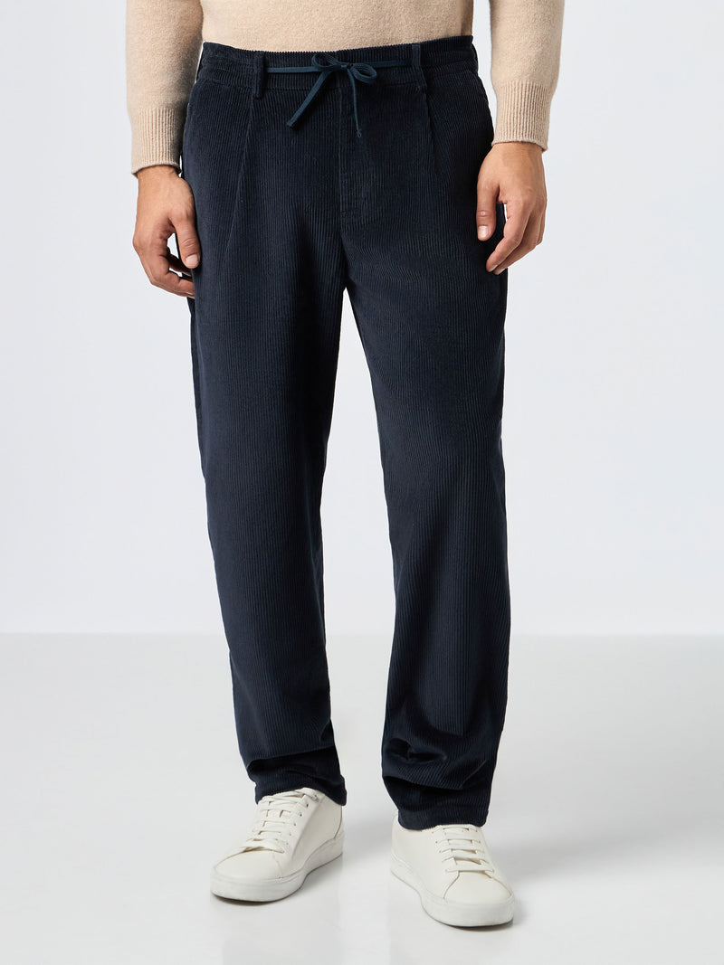 Pantaloni da uomo in velluto a coste blu navy Fuji