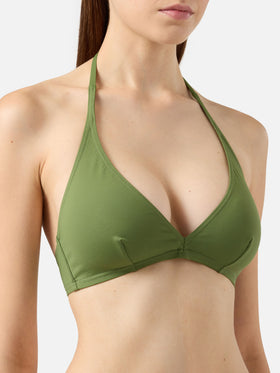 Gaia top bralette triangolo verde militare - Slip mare a vita alta Maia verde militare