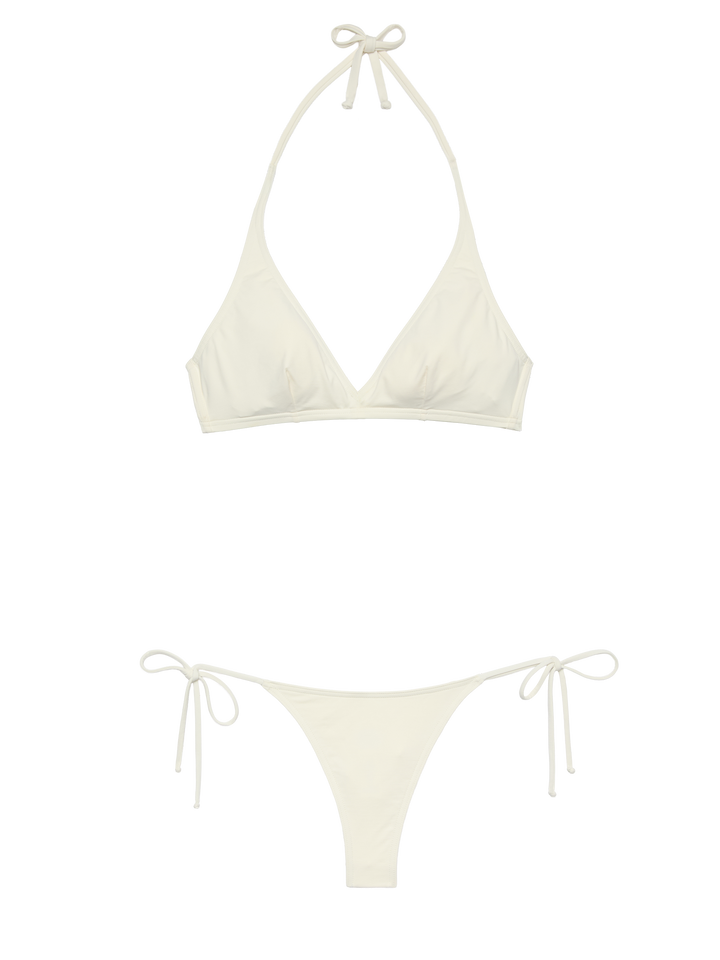 Norah cremefarbene freche Badehose – Gaia cremefarbenes Triangel-Bralette-Oberteil