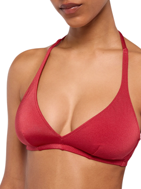 Klassische Badehose „Yali“ in schimmerndem Ziegelrot – Dreiecks-Bralette-Oberteil „Gaia“ in schimmerndem Ziegelrot