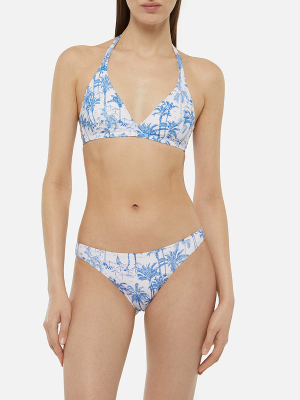 Maia high-waist swim briefs with toile de jouy print - Gaia triangle bralette top with toile de jouy print