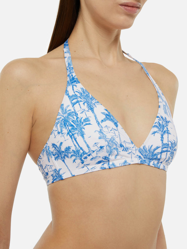 Maia high-waist swim briefs with toile de jouy print - Gaia triangle bralette top with toile de jouy print