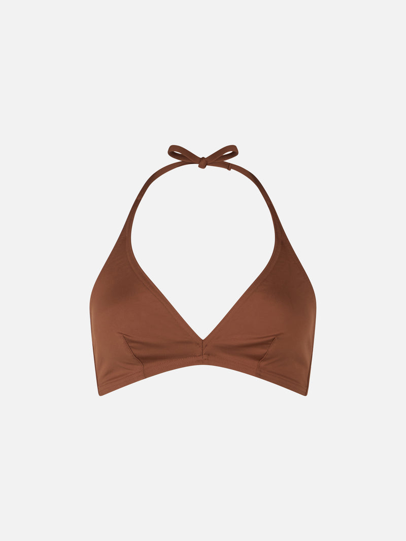 Woman triangle bralette brown top Gaia