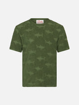 Boy military terry t-shirt Gary with shark embossed pattern