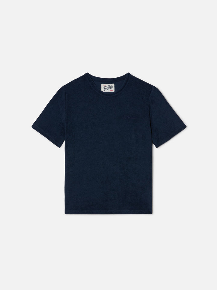 Navy blue Gary Jr t-shirt in terry-effect fabric with embroidered logo