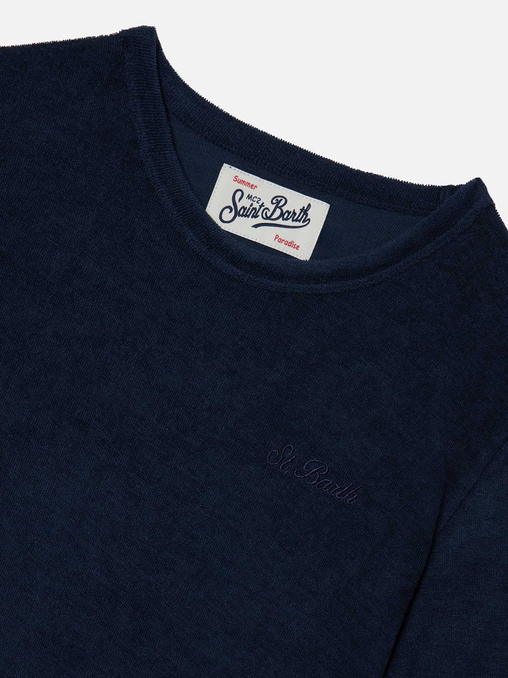 Navy blue Gary Jr t-shirt in terry-effect fabric with embroidered logo