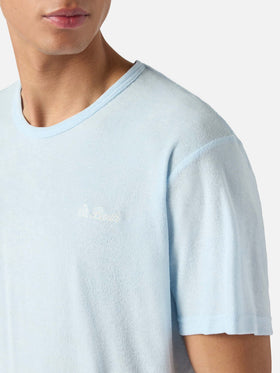 Light blue Gary cotton terry-effect t-shirt with logo embroidery