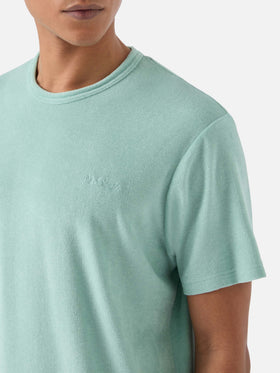 Green Gary cotton terry-effect t-shirt with logo embroidery