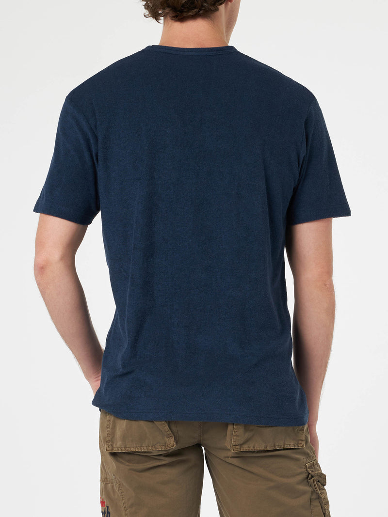 T-shirt da uomo in spugna blu navy Gary con ricamo St. Barth