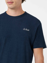 Man navy blue terry t-shirt Gary with St. Barth embroidery